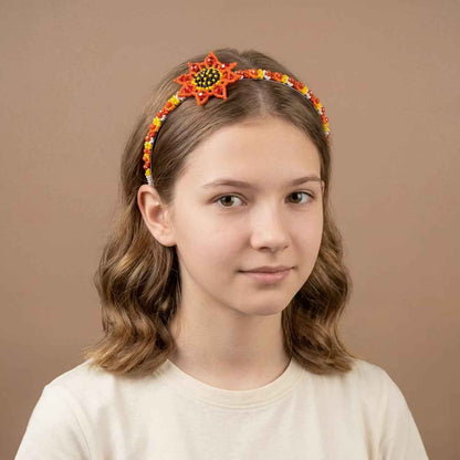 Beaded Headband with Flower Red