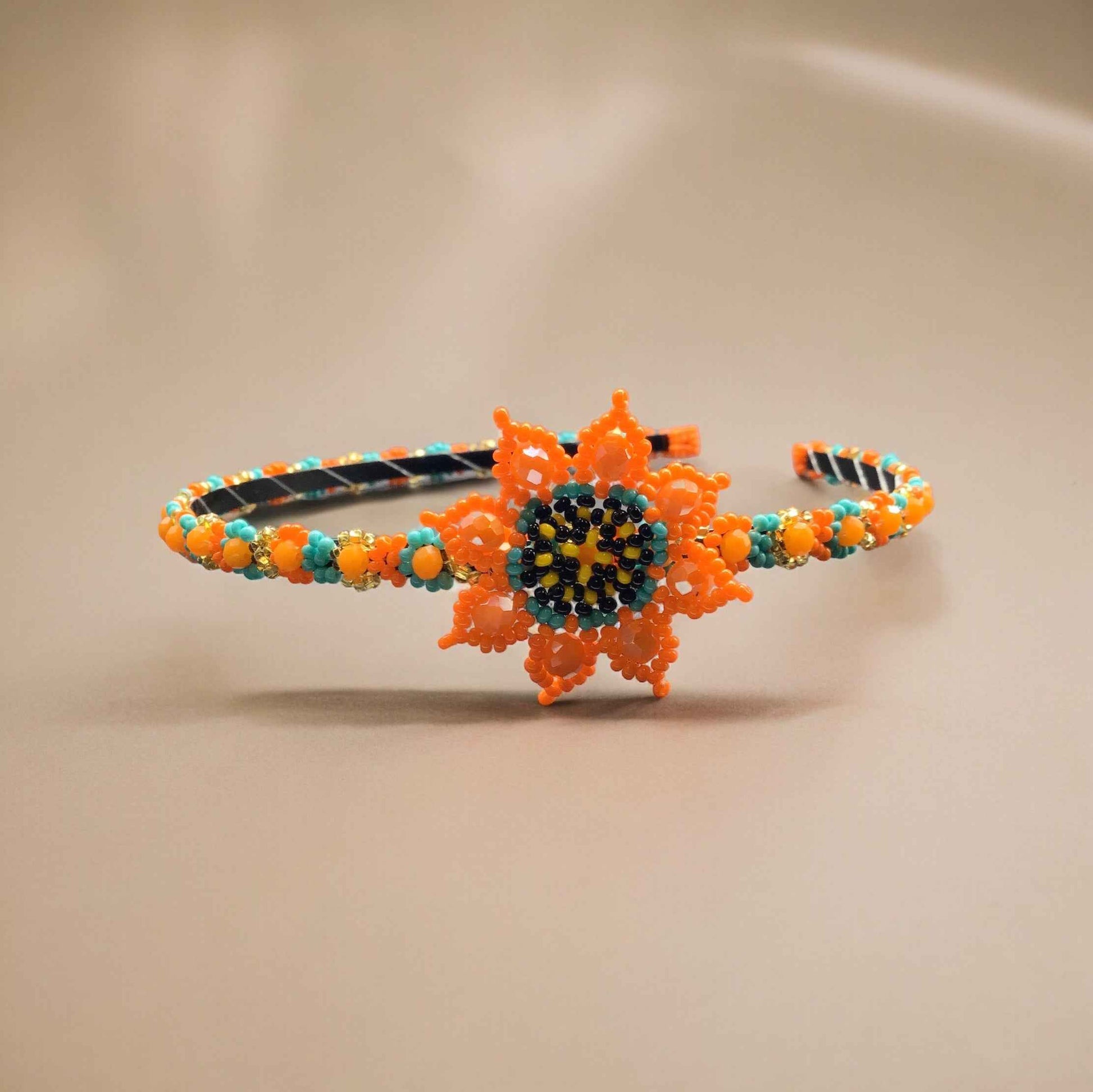 Beaded Headband with Flower Orange