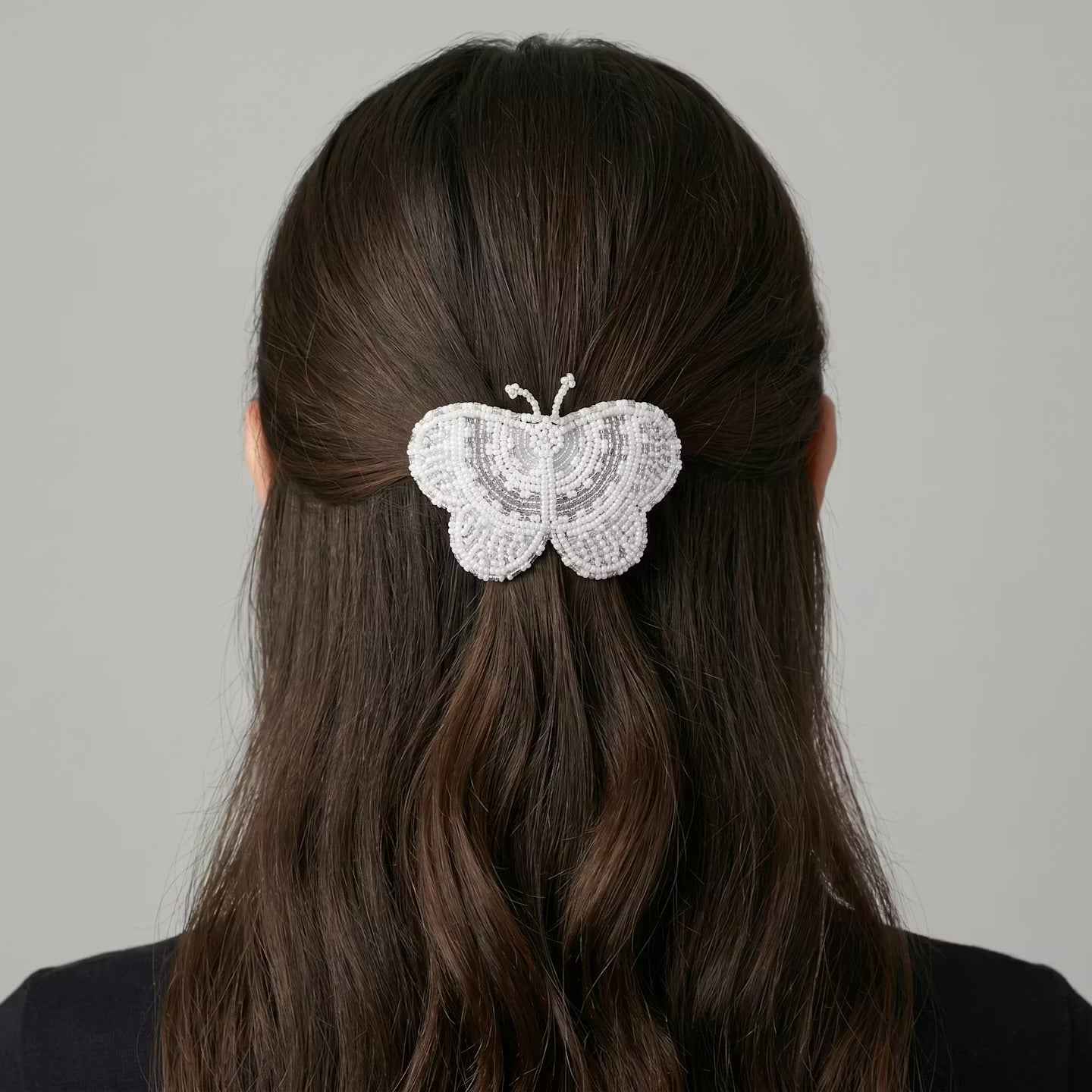 Silver Butterfly Beaded Barrette