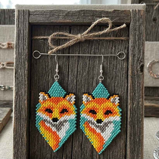 Fox Beaded Earrings (Turquoise)