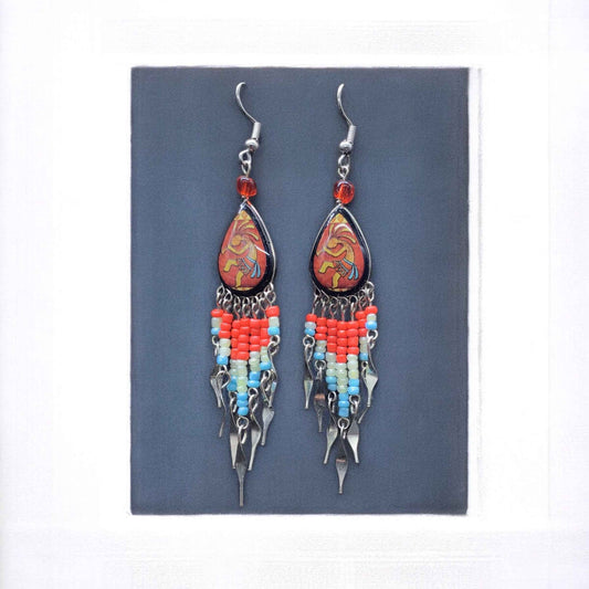 OldTribes™ Small Sized Southwestern Red and Turquoise Teardrop Earrings