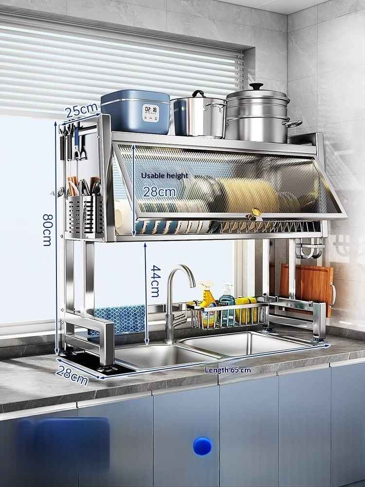 Stainless Steel Kitchen Sink Rack – Multifunctional Dish Drainer & Storage Organizer