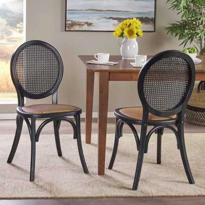 Set of 2 Matte Black Rattan Dining Chairs – Modern Woven Accent Chairs for Kitchen & Dining Room (Deliver to United States Only)