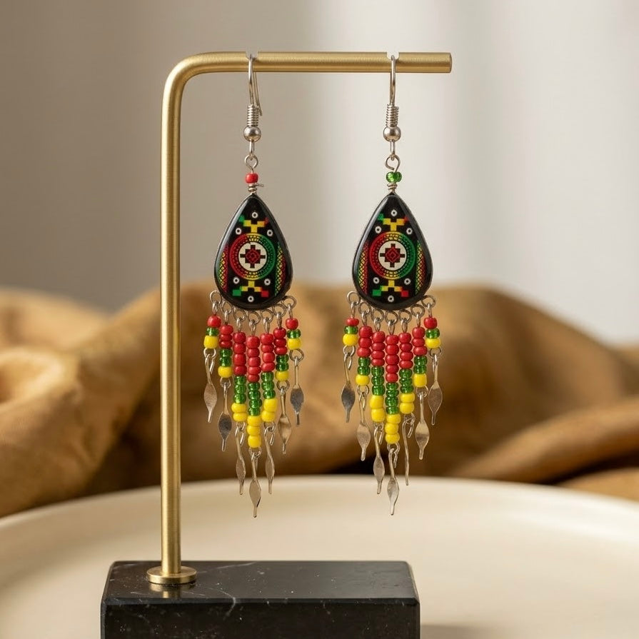 OldTribes™ Small Sized Southwestern Red and Yellow Teardrop Earrings