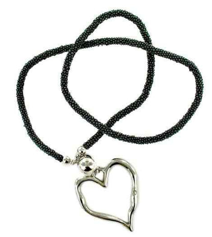 Beaded Rope Necklace with Open Heart