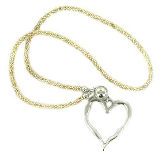 Beaded Rope Necklace with Open Heart