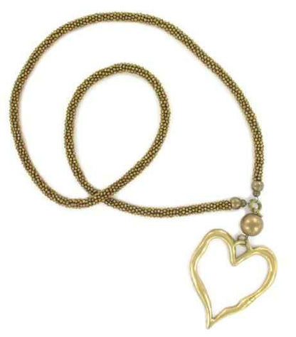 Beaded Rope Necklace with Open Heart