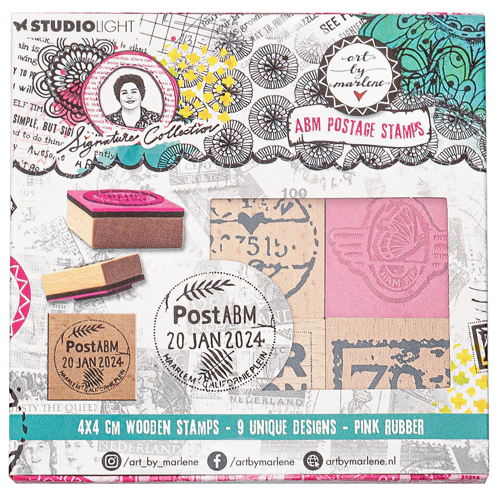 ABM Wooden Stamp Set Rubber Stamps Signature Collection 120x120x23mm 9 PC nr.595