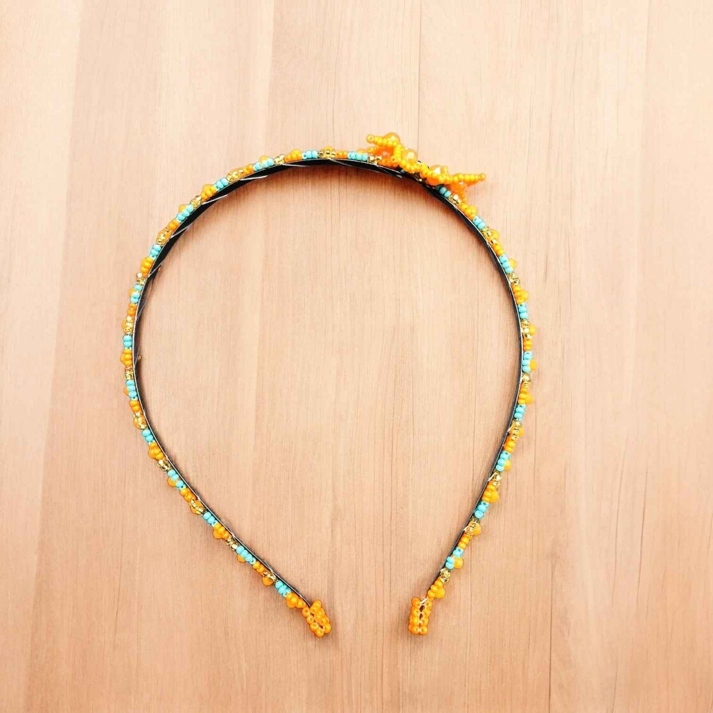 Beaded Headband with Flower Orange