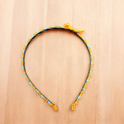 Beaded Headband with Flower Orange