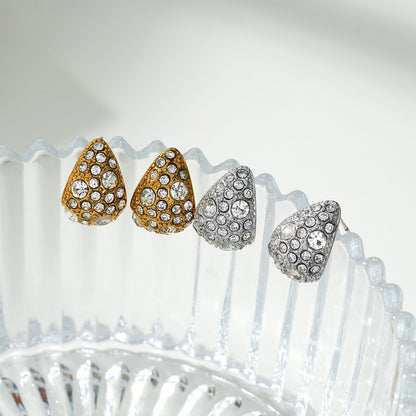 ADALAJ White Gold (Silver Toned):  Pavé Zirconia Tear Drop Stud Earrings - Statement of Confidence