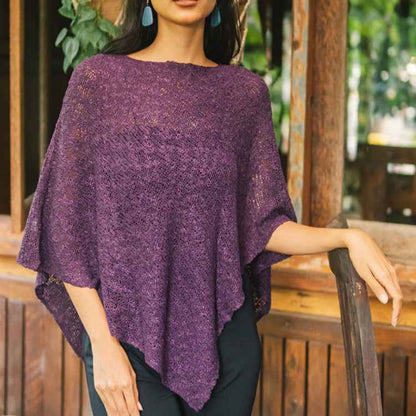 Double Knit Popcorn Poncho - Purple