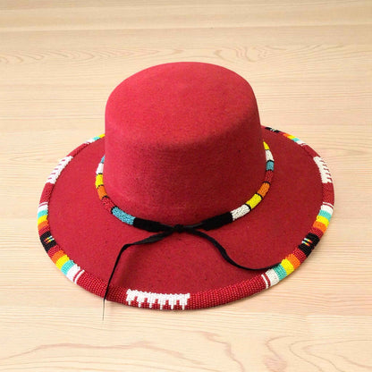 Size-58 Handmade Beaded Hat(Red)