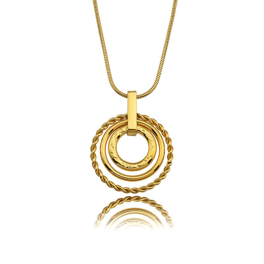 AMELIA Trio Textured Circle Pendants Gold Necklace