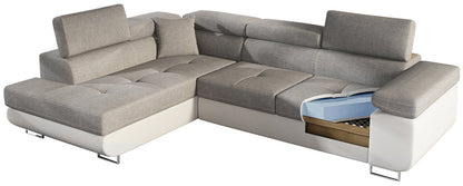 Anton Two-Tone Storage Sleeper Sectional Sofa - Beige/Dark Brown