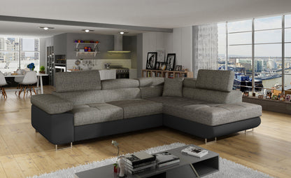 Anton Two-Tone Storage Sleeper Sectional Sofa - Grey/Black