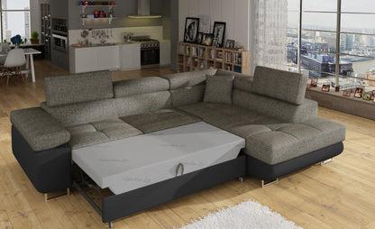 Anton Two-Tone Storage Sleeper Sectional Sofa - Grey/Black