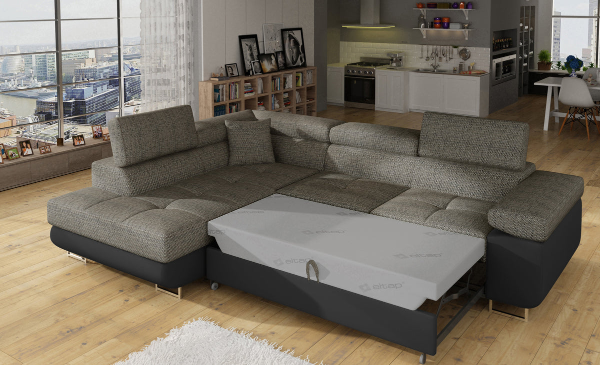 Anton Two-Tone Storage Sleeper Sectional Sofa - Grey/Black