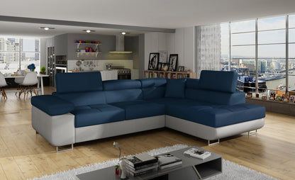 Anton Two-Tone Storage Sleeper Sectional Sofa - Navy/Grey