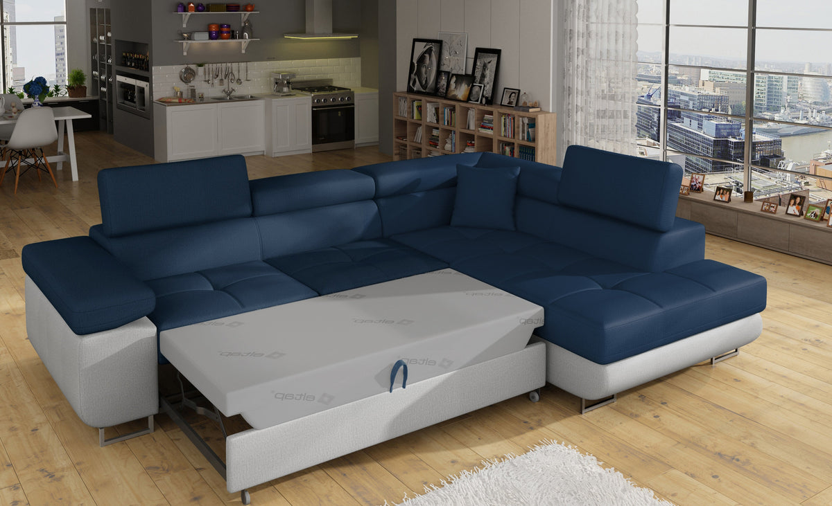 Anton Two-Tone Storage Sleeper Sectional Sofa - Navy/Grey