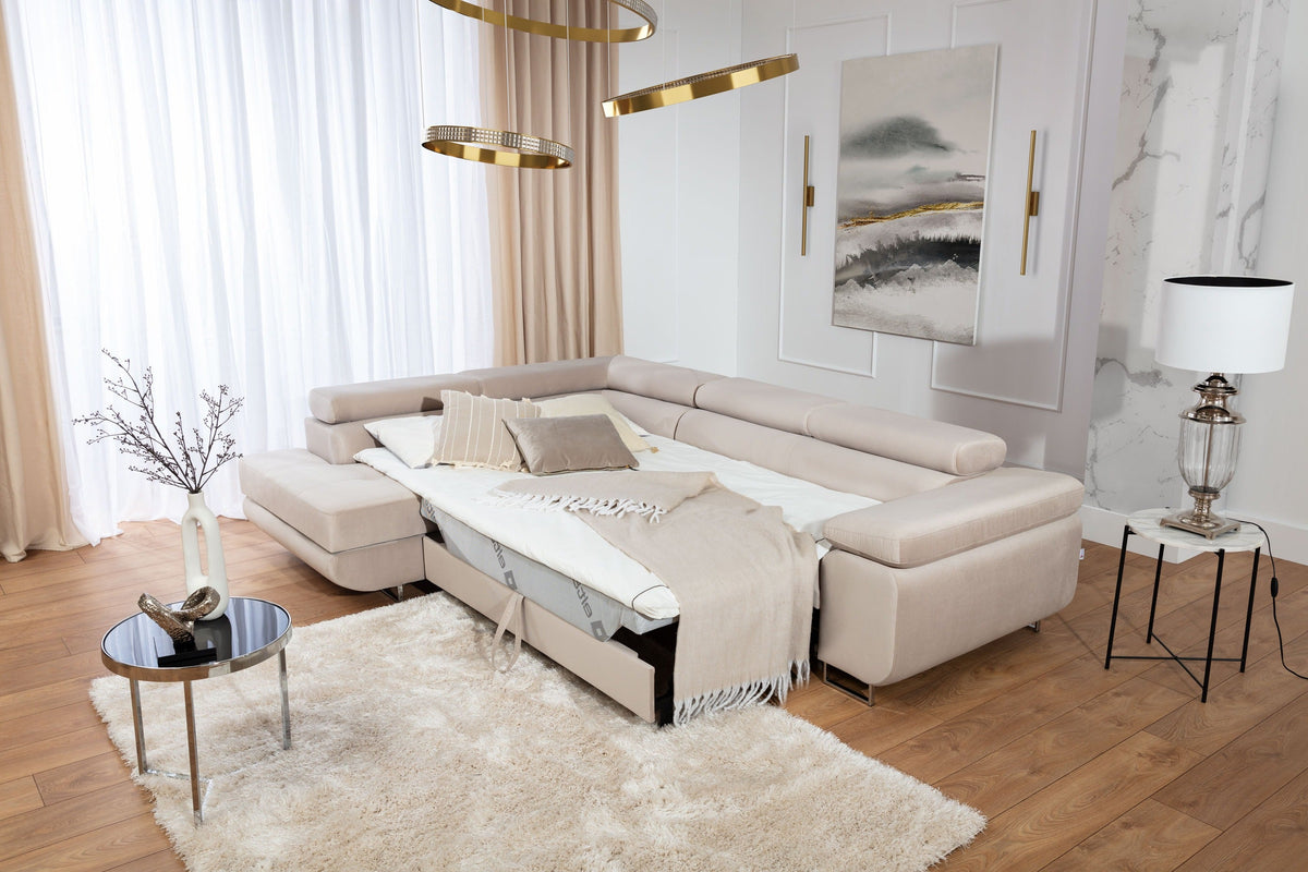 Anton Storage Sleeper Sectional Sofa - Beige