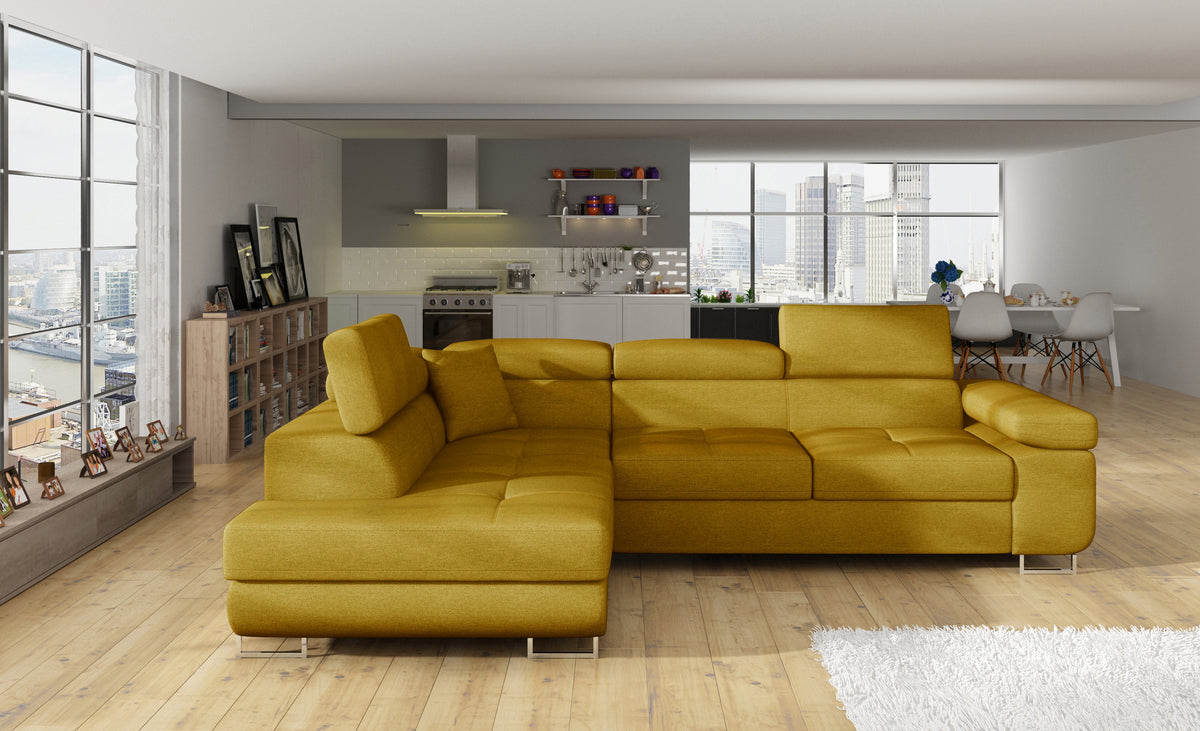 Anton Storage Sleeper Sectional Sofa - Mustard
