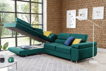 Anton Storage Sleeper Sectional Sofa - Emerald Green