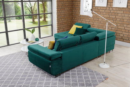 Anton Storage Sleeper Sectional Sofa - Emerald Green