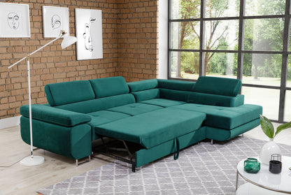 Anton Storage Sleeper Sectional Sofa - Emerald Green