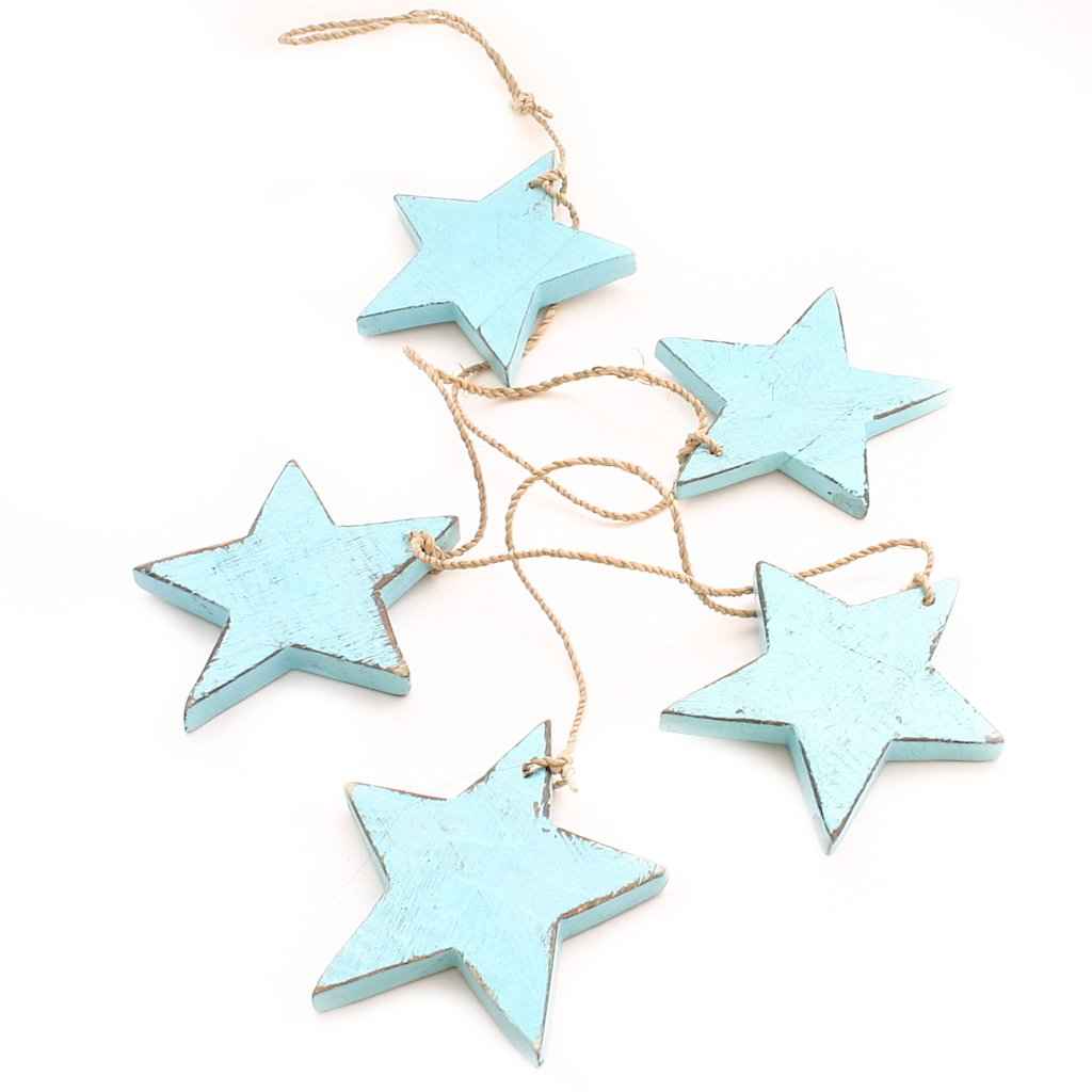 Hanging String Of 5 Wooden Stars