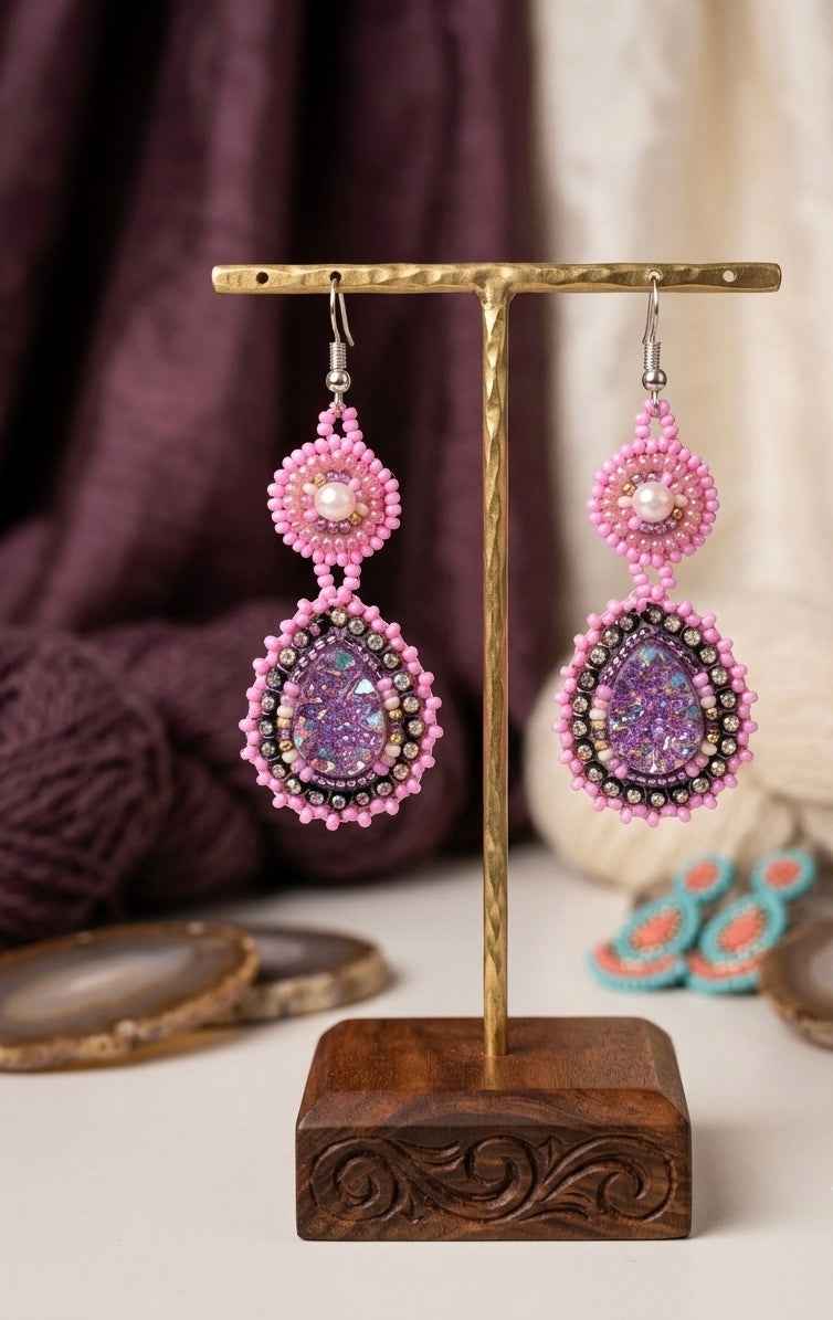 Drop Beaded Earrings pink collection
