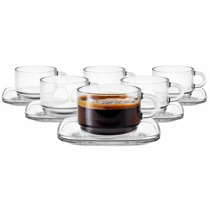 Stackable Glass Coffee Cup & Saucer 9 oz - LAV COZY - Set of 6+6