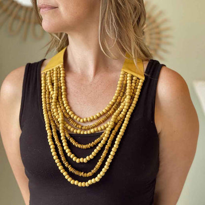 Multi Strand Wooden Bead Necklace