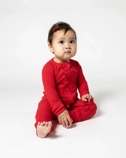 Red Ruffled Convertible Footed One Piece