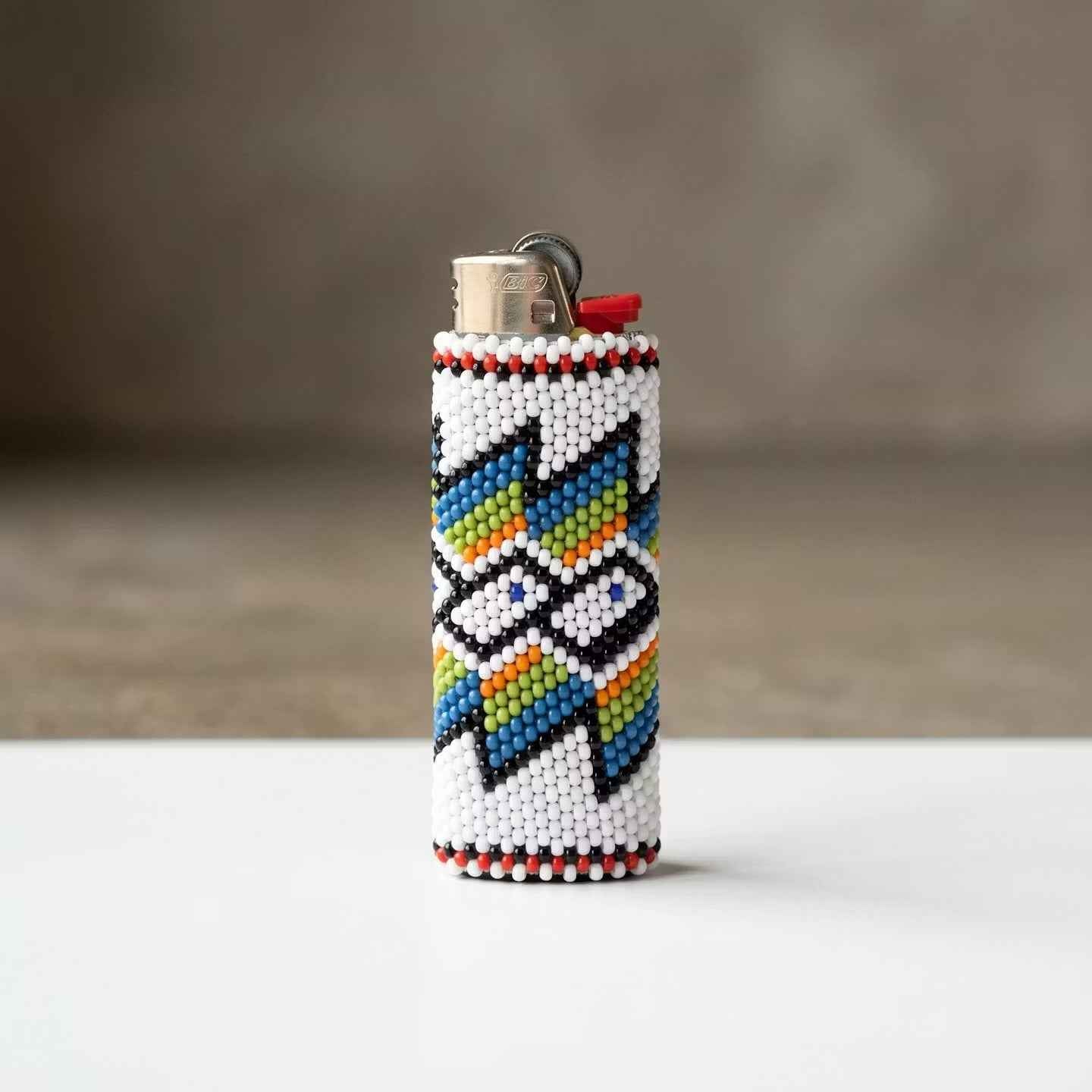 Yellow and white Beaded Lighter Case
