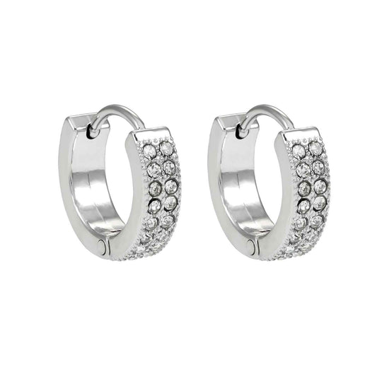 BLOUBERG White Gold (Silver Toned): Double Row Pavé Zirconia (CZ) Mini Hoop Earrings