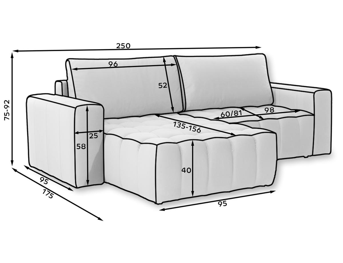 Bonett 4 Seater Storage Sleeper Chaise Sofa - Grey