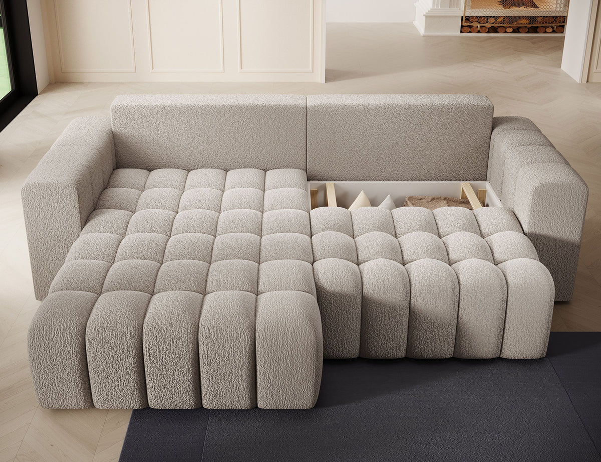 Bonett 4 Seater Storage Sleeper Chaise Sofa - Beige
