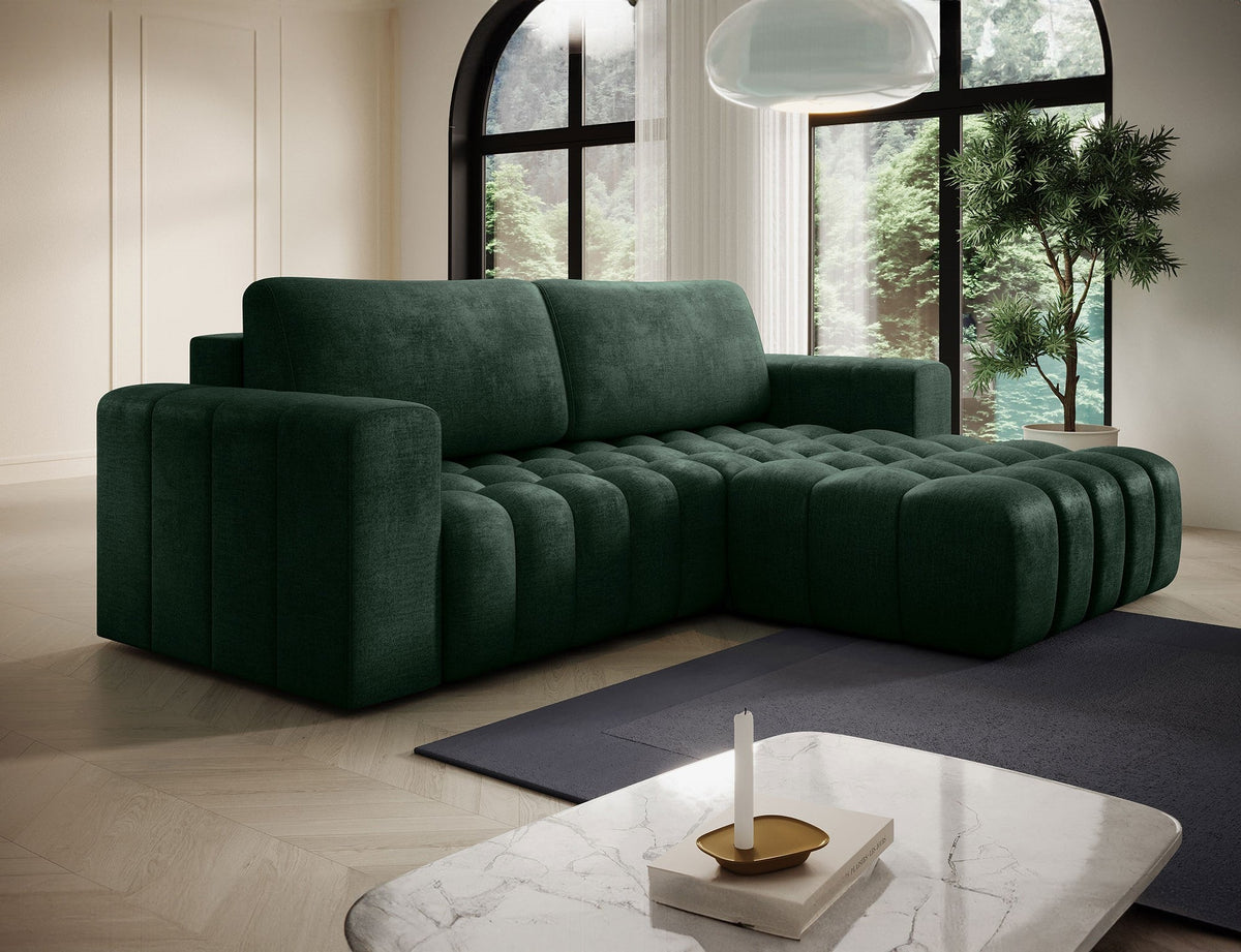 Bonett 4 Seater Storage Sleeper Chaise Sofa - Dark Green