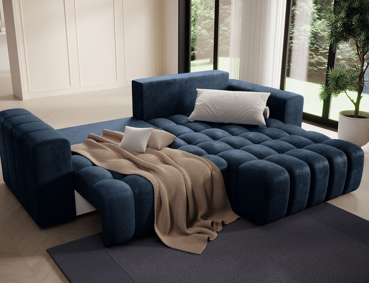 Bonett 4 Seater Storage Sleeper Chaise Sofa - Navy Blue