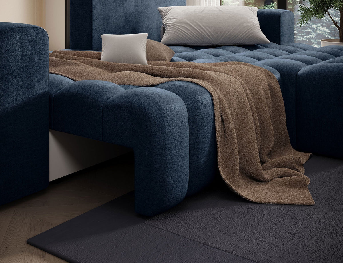 Bonett 4 Seater Storage Sleeper Chaise Sofa - Navy Blue