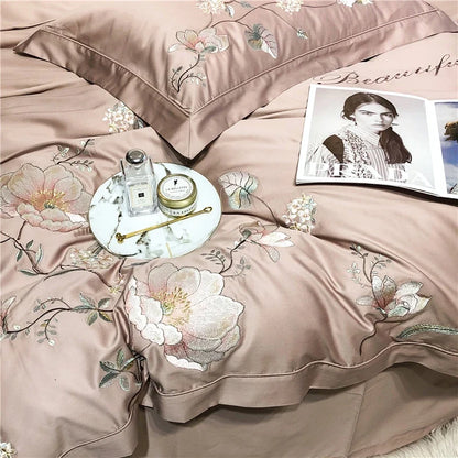 Belle Maison Embroidered Egyptian Cotton 1000 TC Duvet Set - Blush