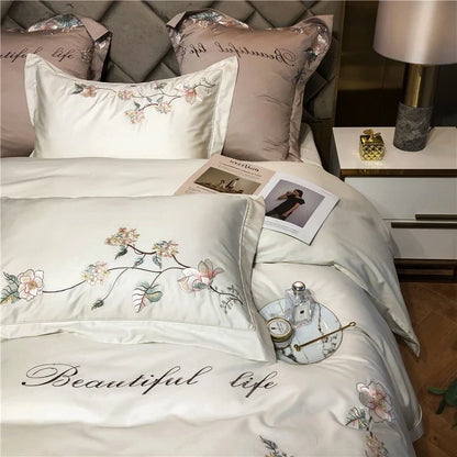 Belle Maison Embroidered Egyptian Cotton 1000 TC Duvet Set - Ivory