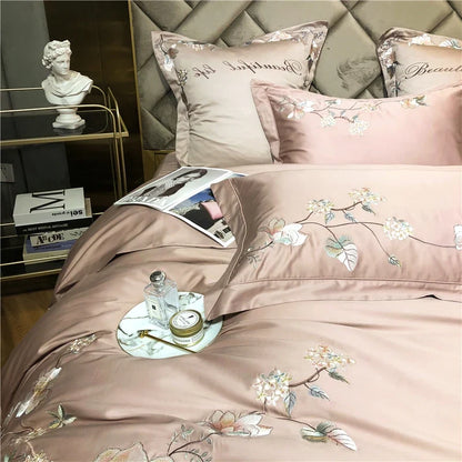 Belle Maison Embroidered Egyptian Cotton 1000 TC Duvet Set - Blush