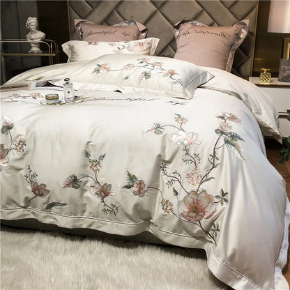 Belle Maison Embroidered Egyptian Cotton 1000 TC Duvet Set - Ivory