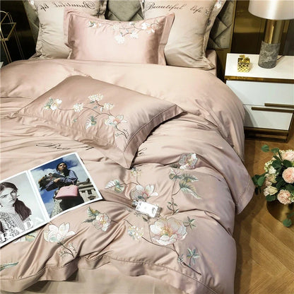 Belle Maison Embroidered Egyptian Cotton 1000 TC Duvet Set - Blush