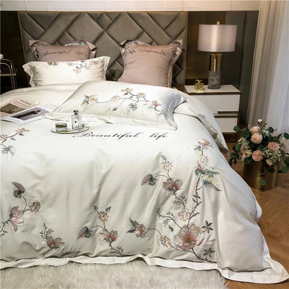 Belle Maison Embroidered Egyptian Cotton 1000 TC Duvet Set - Ivory