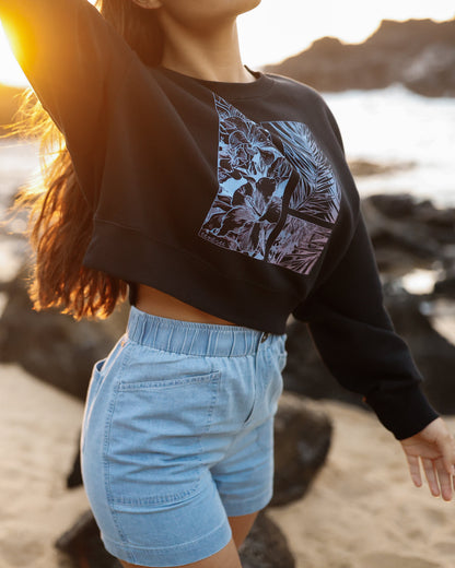 Gerahmte haitianische Blüten Übergroßer Cropped Sweater