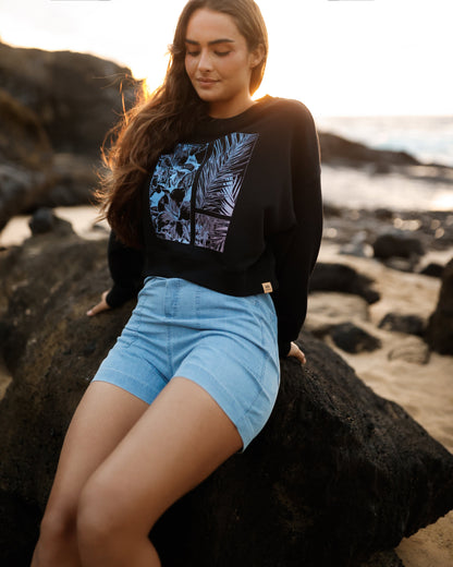 Gerahmte haitianische Blüten Übergroßer Cropped Sweater