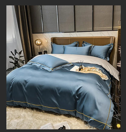 Royal Retreat Fine Gold Embroidered 600 TC Duvet Set - Purple/Dark Grey/White/Steel Blue/Light Grey/Jade Green/Peach Pink/Champagne/Blue/Beige/Aqua Green/Emerald Green